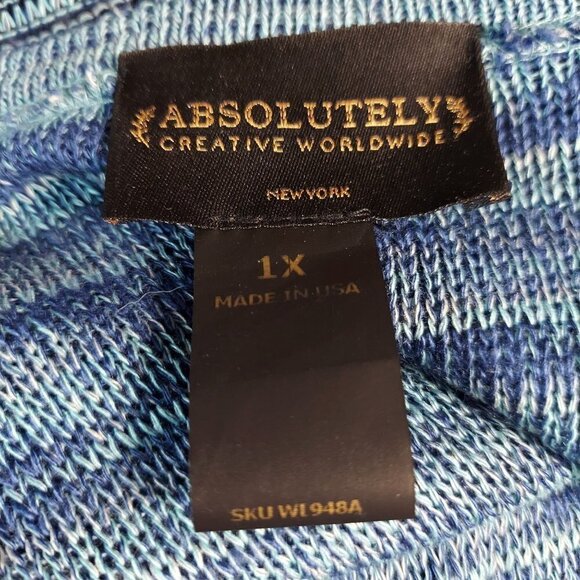 Absolutely Women's Plus Size Cladio Open Front Blue Striped Knit Cardigan - Picture 4 of 5